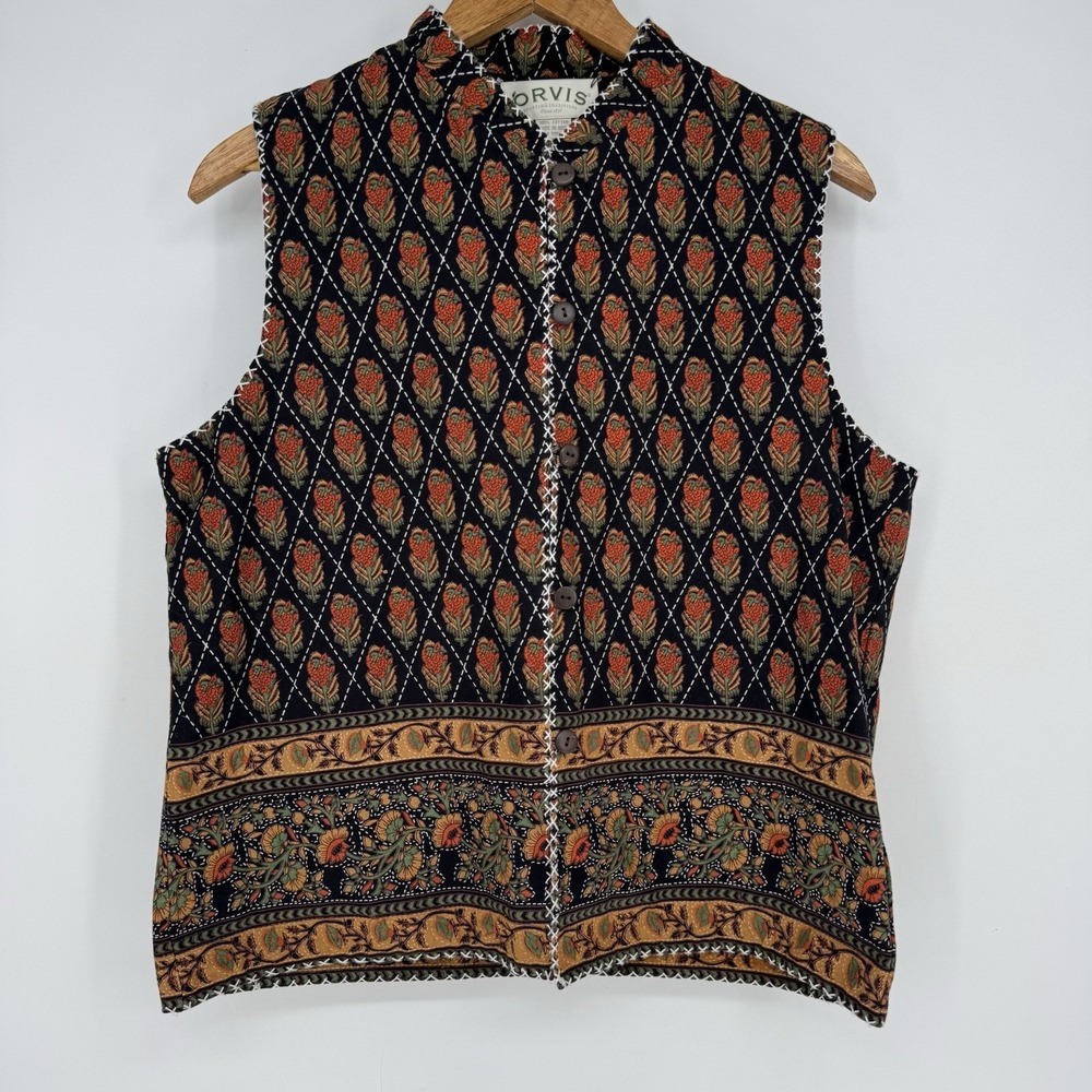 Vintage Orvis Reversible‎ Quilted Floral Vest Cotton Tapestry Boho Cottagecore M